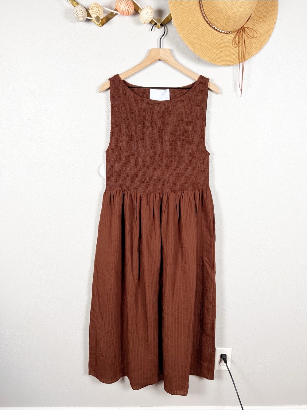 NWT Hill House Cosima Nap Dress Chocolate Tonal Seersucker Smocked Size XL - Picture 2 of 9